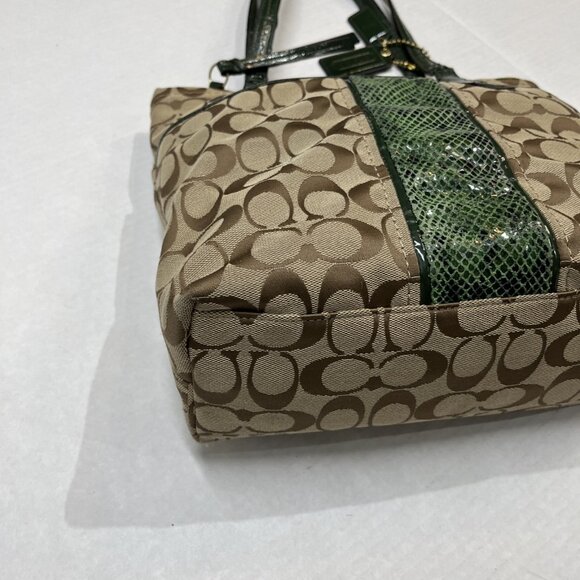 Coach Purse Signature Jacquard North South Green Python Deep Khaki Shoulder Bag - Picture 10 of 16